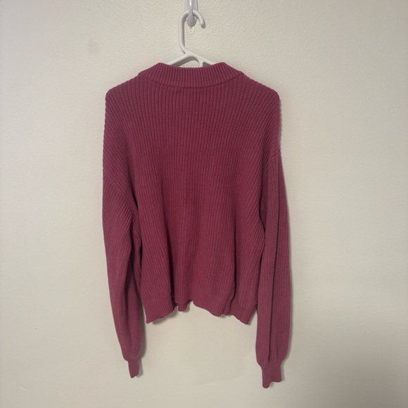 Anthropologie Lune Active Deep Pink Balloon-Sleeved Sweater - Picture 2 of 5